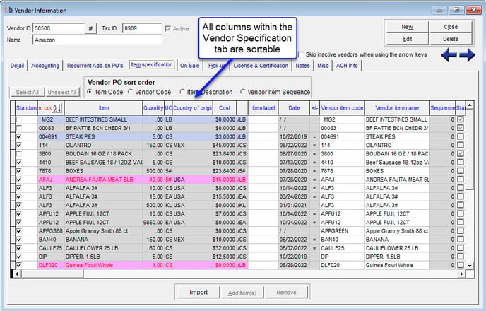 4.3.100 Vendor Spec columns