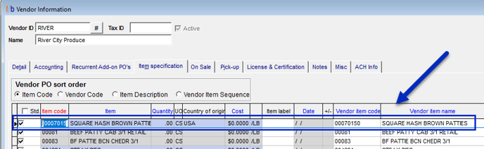 Item Descrip Update 7  vendor spec after