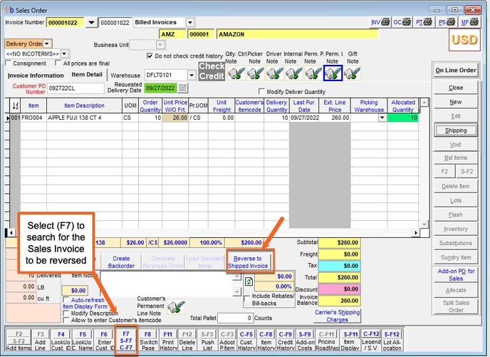 Reverse a shipped invoice 1 